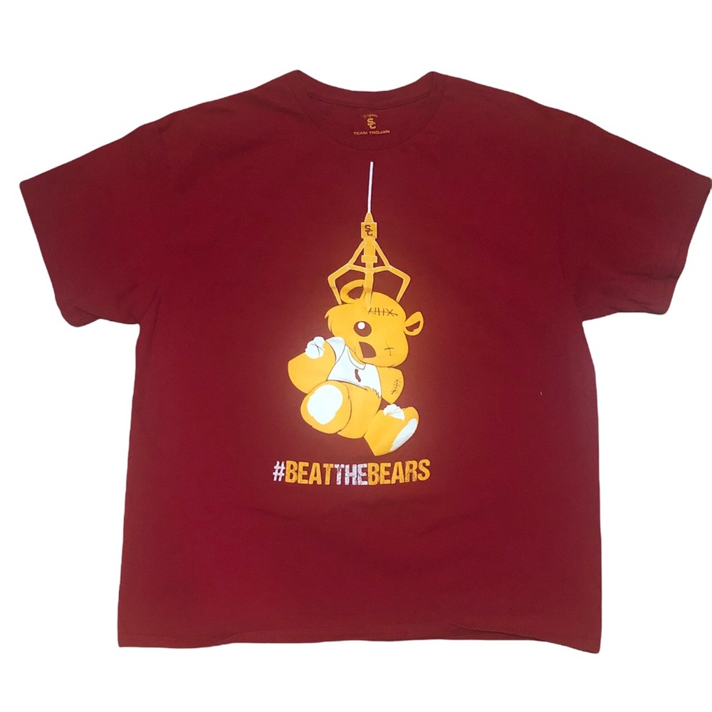 USC Trojans Beat The Bears T Shirt Teddy Bear Hanging From Machine Claw Size XL